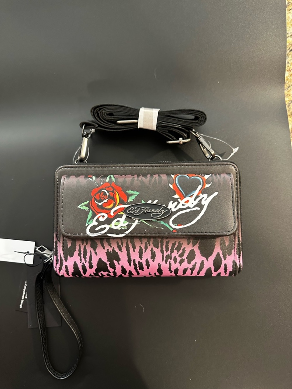 Ed Hardy Pink Leopard Print Crossbody or wristlet